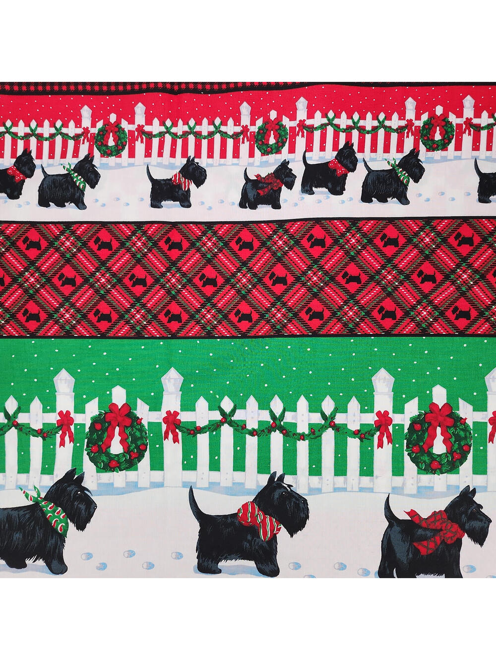 Scottish Terrier Themed Christmas Border Springs Cotton Fabric Remnant 114×43 In